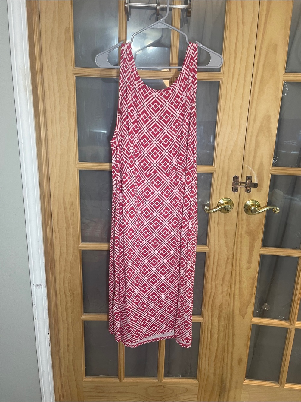 156. JM Collection Sleeveless Red & White Geometric Midi Dress